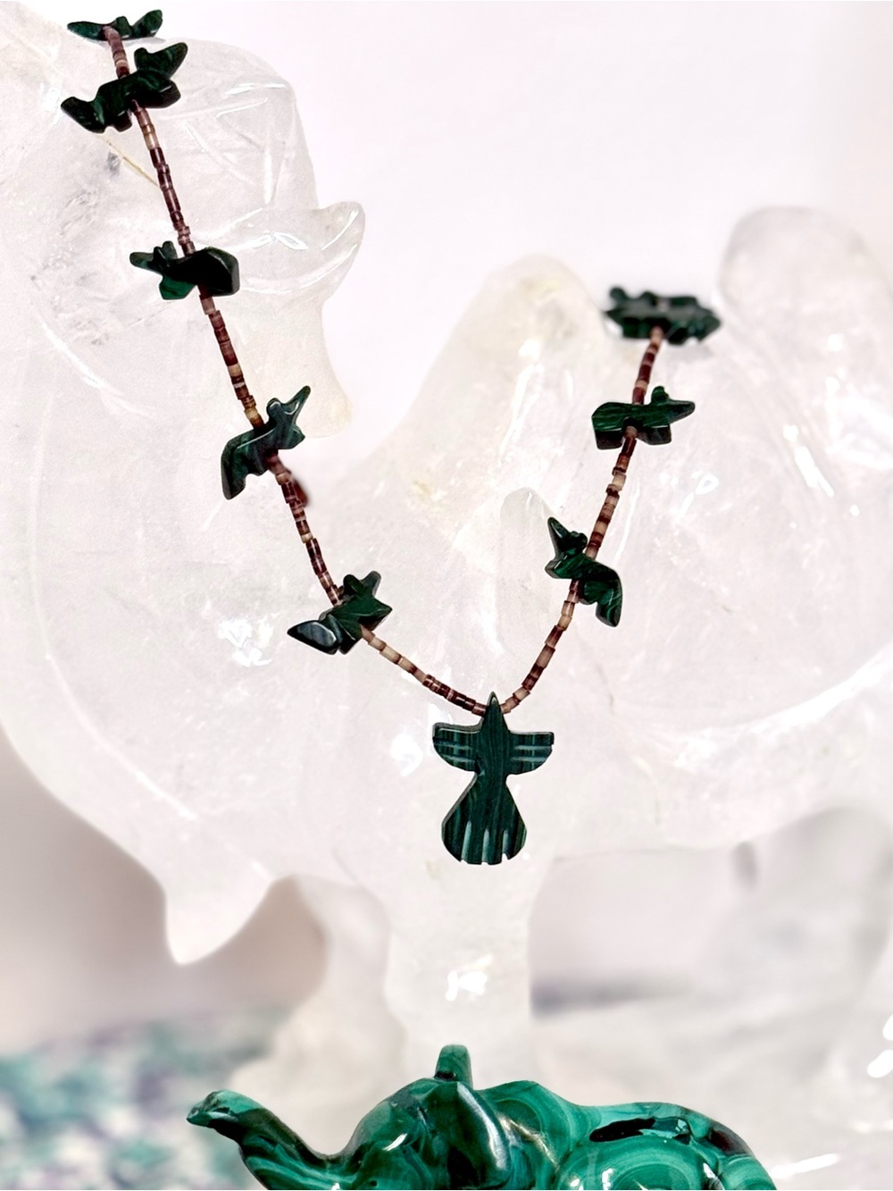Zuni Fetish Necklace Hand Carved Malachite